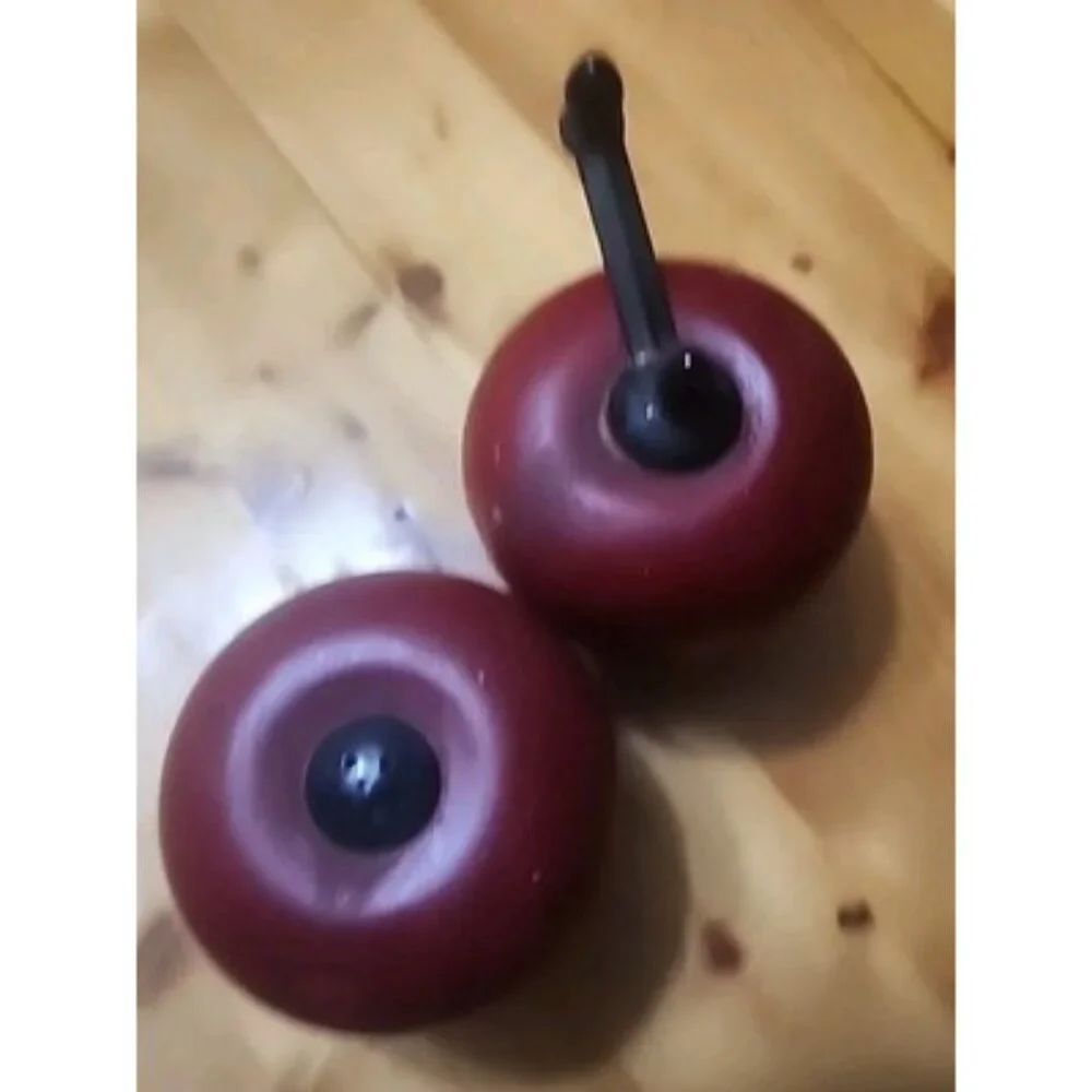 Adorable Unique Vintage Wood Red Apple‎ Salt And Pepper Mill  Shakers, Cottage